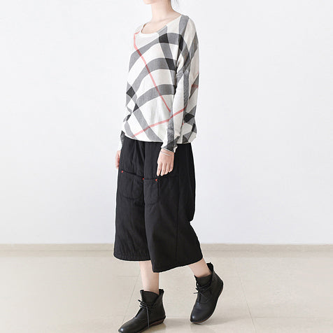 schwarze Winterhose weites Bein dicke Baumwolle gestapelte Crop-Hose warm 2024