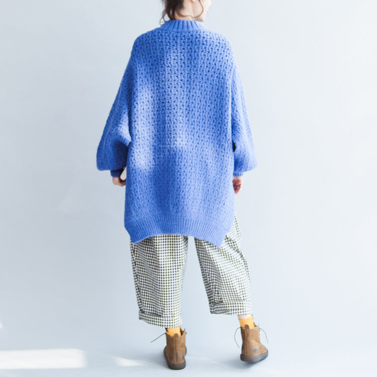 blau stylische lässige Baumwoll-Strickoberteile Oversize Herbst 2024 warmer Pullover