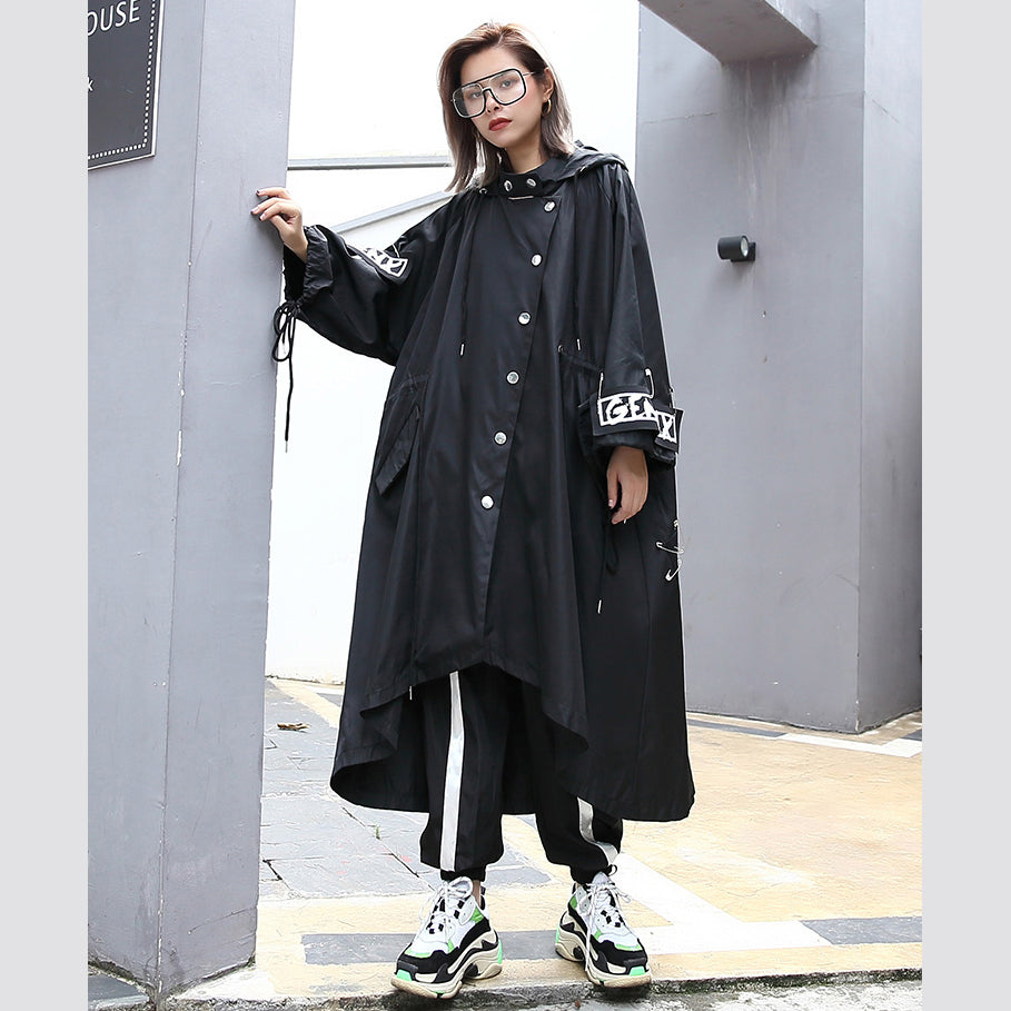 Boutique schwarzer Mantel Oversize-Kapuzenmantel Damen Fledermausärmel asymmetrisches Design Mäntel