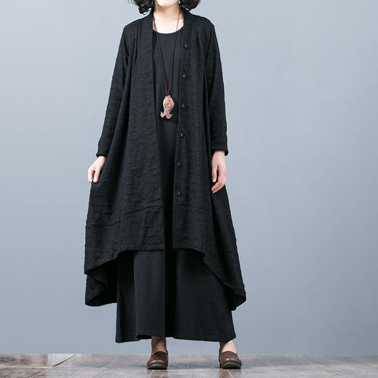 Boutique schwarze Jacquard-Mäntel Oversize Baggy großer Saum asymmetrisches Design Outwear Damen Patchwork Maximantel
