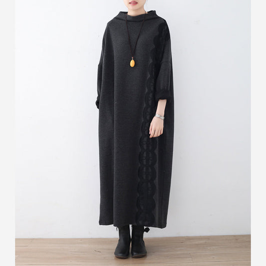 Boutique dunkelgraue Leinenkleider trendige Plus Size Lack Patchwork Reisekleid lässige asymmetrische Maxikleider