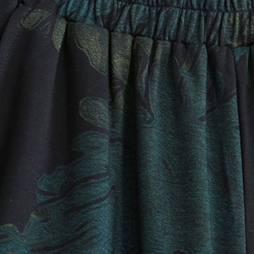 Boutique-Zweiteiler aus floralem Baumwollgemisch, übergroße Maxi-T-Shirts, feine, langärmlige, asymmetrische Oberteile mit Rundhalsausschnitt und Taschen, Baggy-Hose aus Baumwollgemisch