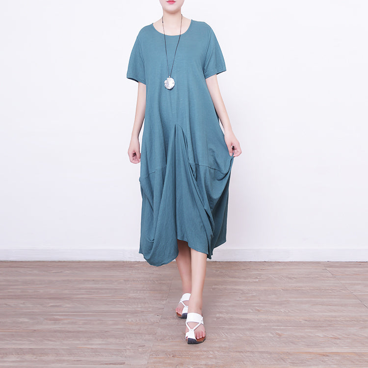 Boutique-Leinenkaftane in Grün, Übergrößen, O-Ausschnitt, Leinen-Maxikleid 2018, Leinenkaftane mit asymmetrischem Saum
