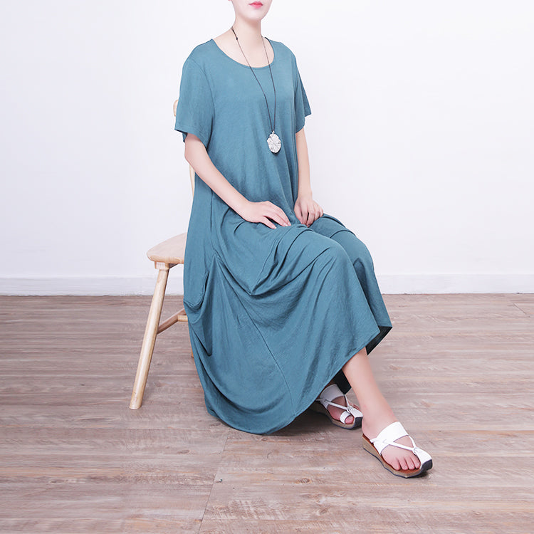 Boutique-Leinenkaftane in Grün, Übergrößen, O-Ausschnitt, Leinen-Maxikleid 2018, Leinenkaftane mit asymmetrischem Saum