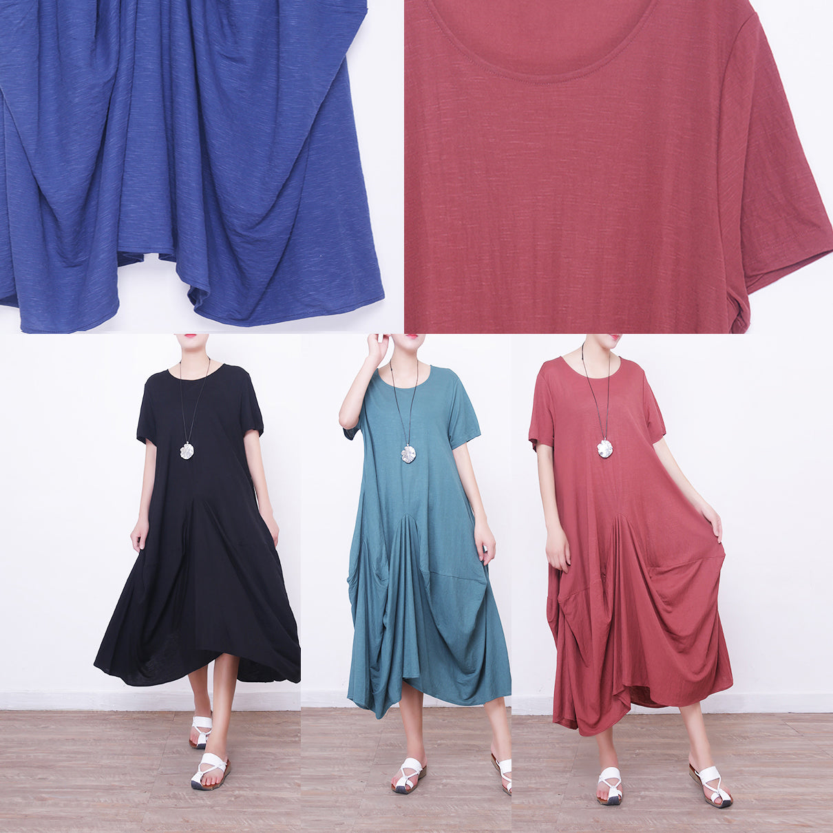 Boutique-Leinenkaftane in Grün, Übergrößen, O-Ausschnitt, Leinen-Maxikleid 2018, Leinenkaftane mit asymmetrischem Saum