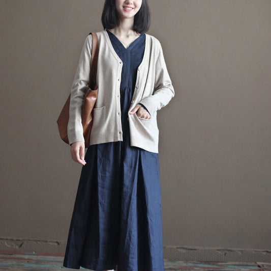 Boutique Nude Kuschelpullover Locker sitzende Strickblusen Neue V-Ausschnitt Herbstbluse Cardigan