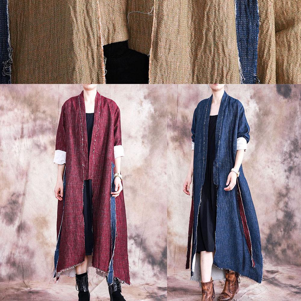 boutique oversize long coat fall women coats red asymmetric patchwork Coat Women - SooLinen