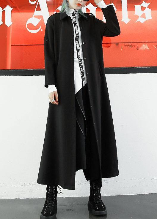 boutique plus size long jackets fall women coats black lapel collar coat - SooLinen