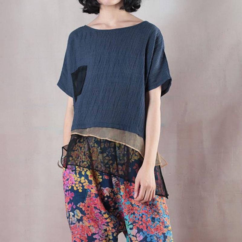 Boutique Bluse aus reinem Leinengemisch Locker sitzende Bluse aus Leinen mit kurzen Ärmeln in Blau