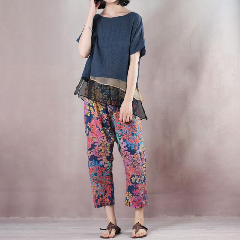 Boutique Bluse aus reinem Leinengemisch Locker sitzende Bluse aus Leinen mit kurzen Ärmeln in Blau