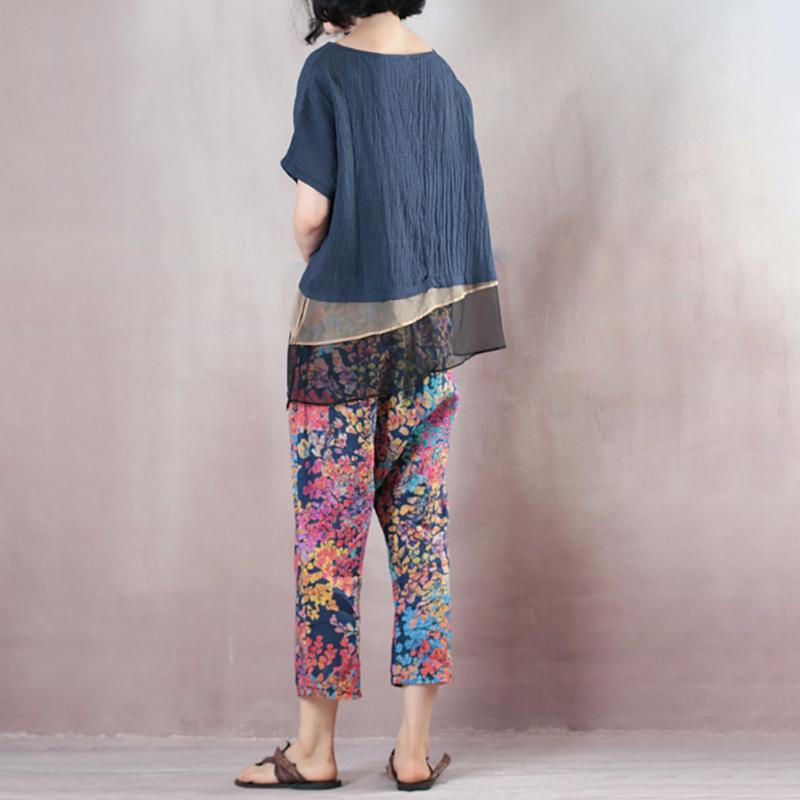 Boutique Bluse aus reinem Leinengemisch Locker sitzende Bluse aus Leinen mit kurzen Ärmeln in Blau