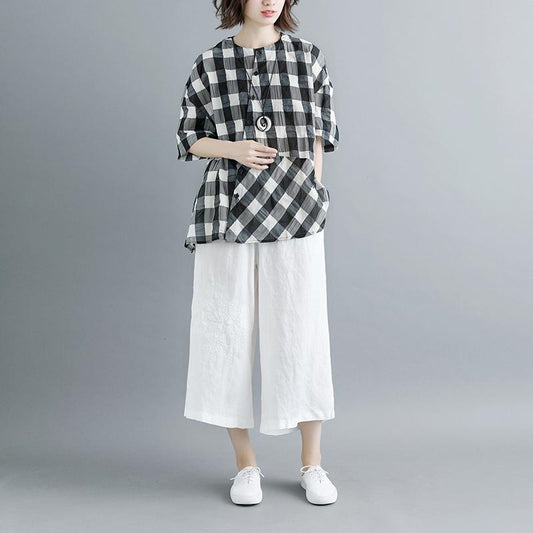 Boutique Sommer Baumwolloberteile Übergrößen Kleidung Lässige Sommerbluse mit 12 Ärmeln