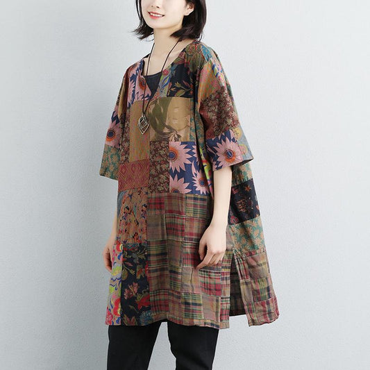 Boutique Sommer T-Shirt Casual Kurzarm Sommer Casual Blumenschlitz Lange Tops