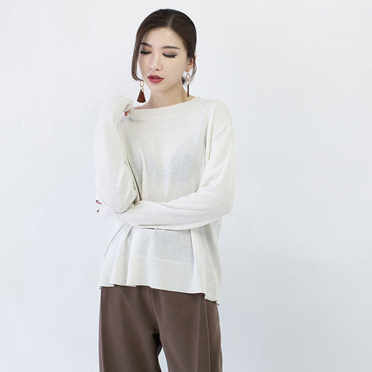 Boutique weiße Strickpullover Oversize O-Ausschnitt Strickoberteile lässige Baggy Herbstbluse