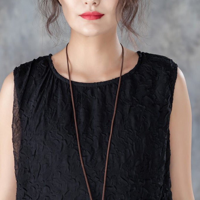 brief long cotton dresses oversized Round Neck Sleeveless Summer Black Long Dress