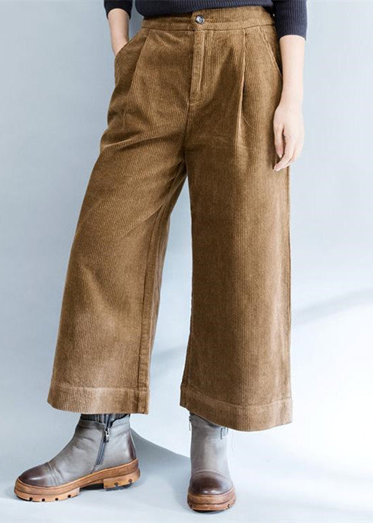 braune stylische warme Baumwollcordhose mit weitem Bein Vintage Freizeithose