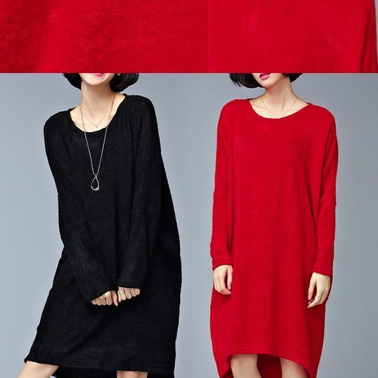 Burgunderrote Low-High-Strickkleider aus Baumwolle, Pulloverkleid für Damen in Übergröße