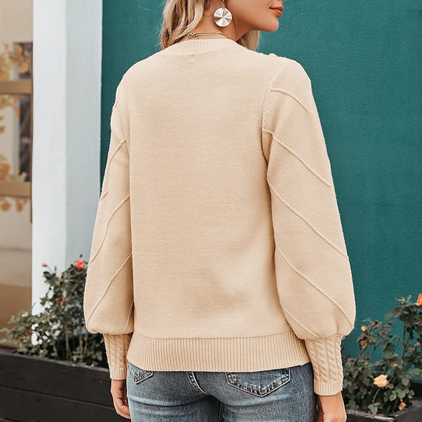Round-Neck 3D Pom-Pom Oversized Knit Sweater