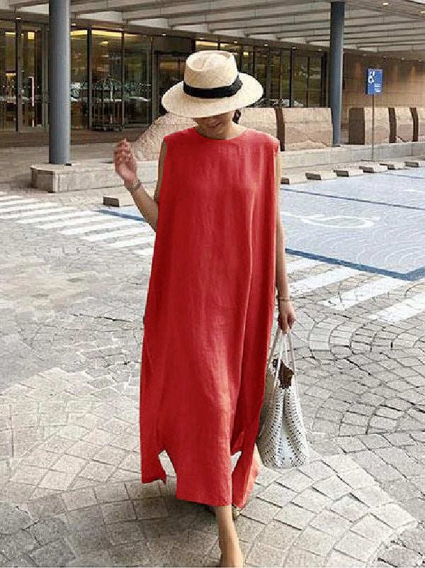 Bohemian O Neck Seite Offen Leinen Baumwolle Kleidung Stoffe Blau Kleid