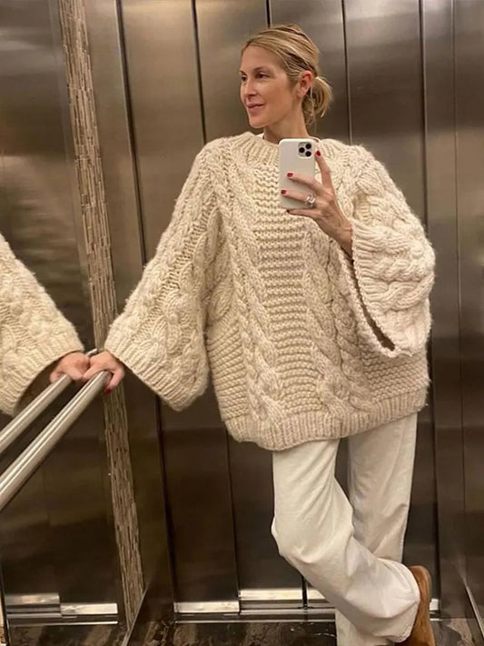 Bell-sleeve loose knit sweater