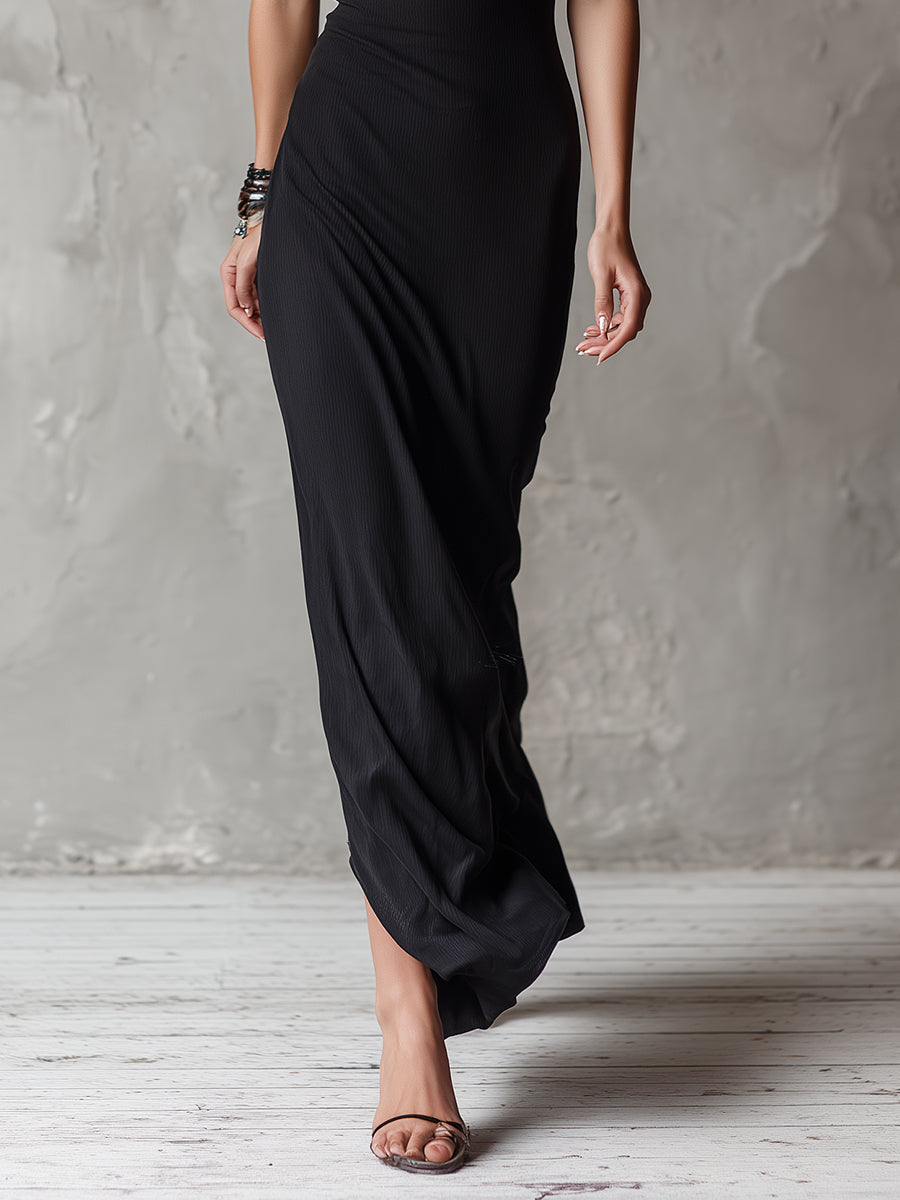 Vintage Embroidered Keyhole Neckline Knitted Maxi Dress