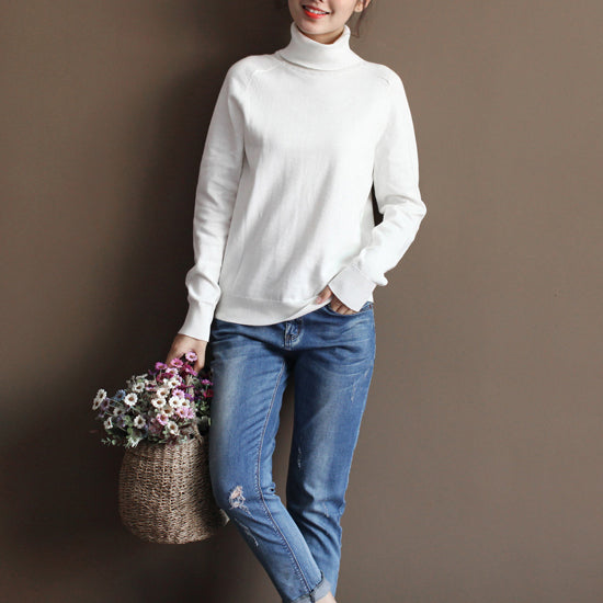 klobigen weißen Pullover Plus Größe gestrickte Blusen Boutique High Neck Top wild