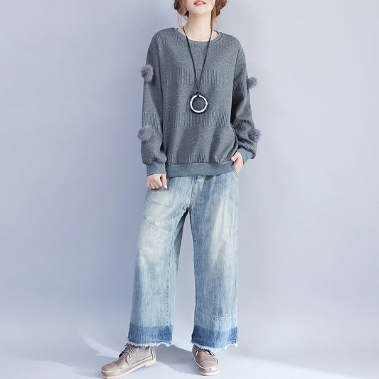 dunkelgrau lässige dicke Strickoberteile Oversize-Pullover aus feinem