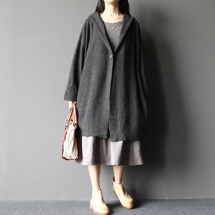 Dunkelgraue Mode Wollpullover Mäntel Plus Size elegante lässige Langarm-Strickjacken