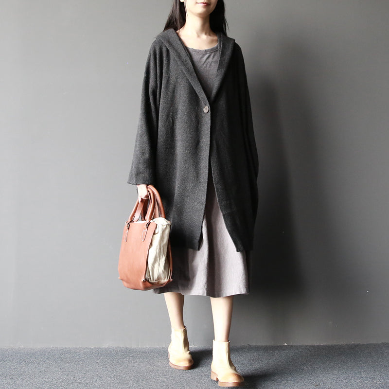 Dunkelgraue Mode Wollpullover Mäntel Plus Size elegante lässige Langarm-Strickjacken