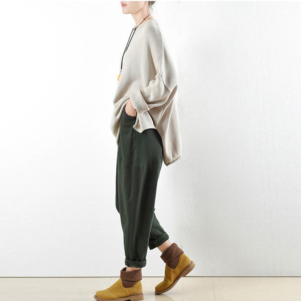 dunkelgrüne warme Baumwoll-Winterhose Oversize-Hose 2024