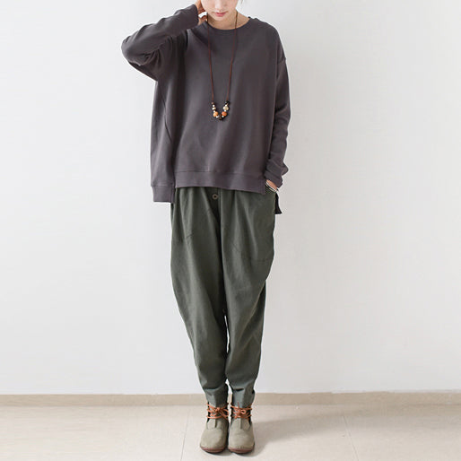 dunkelgraue kurze Sweatshirts Damen Oversize Pullover Baumwolltops