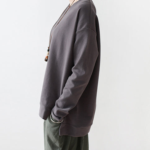 dunkelgraue kurze Sweatshirts Damen Oversize Pullover Baumwolltops