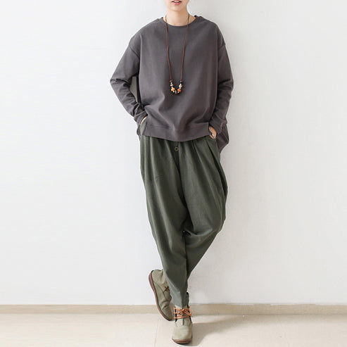 dunkelgraue kurze Sweatshirts Damen Oversize Pullover Baumwolltops