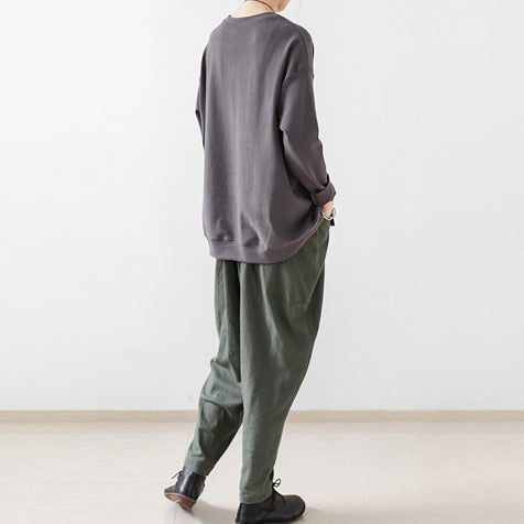 dunkelgraue kurze Sweatshirts Damen Oversize Pullover Baumwolltops