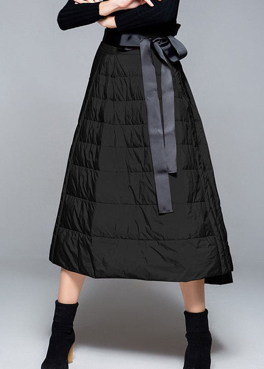 DIY Schwarze A-Linie Winter-Daunenröcke mit hoher Taille und Bindegürtel
