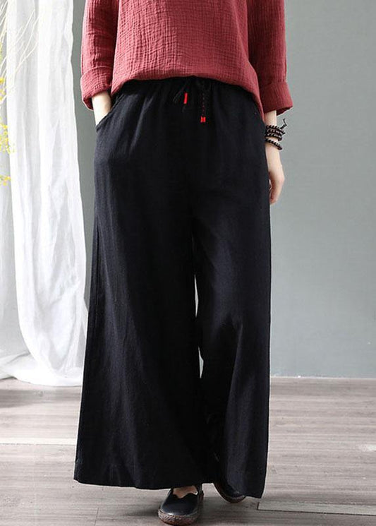 diy Black Retro Tie Waist Fall Wide Leg Pants - SooLinen