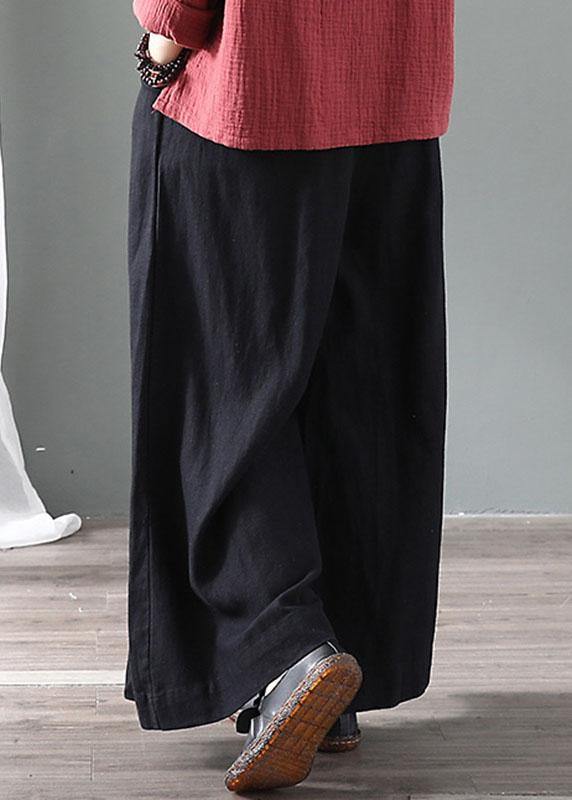 diy Black Retro Tie Waist Fall Wide Leg Pants - SooLinen