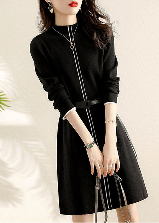 diy schwarze Mode Krawatte Taille Kleid Winter