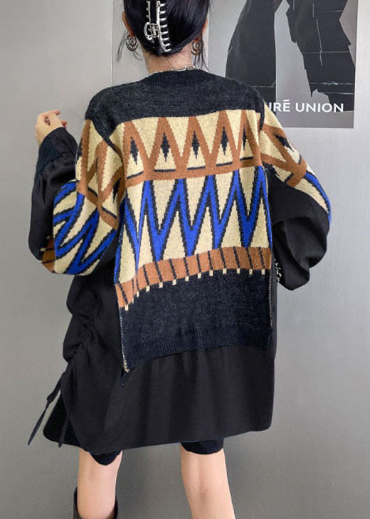 Suéteres de otoño con cordón de mezclilla y patchwork de punto azul DIY