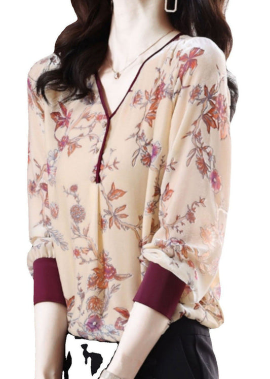 diy grüne V-Ausschnitt Print Velour Bluse Tops Frühling