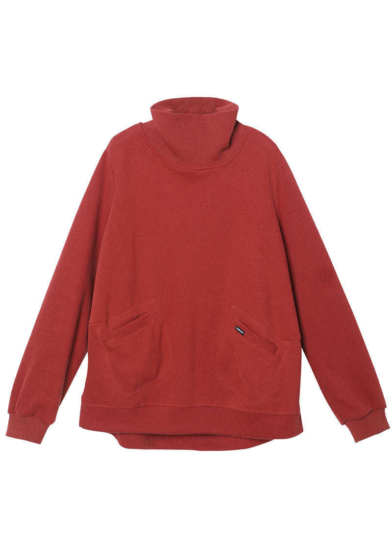DIY Red Turtle Neck Taschen Baumwolle Sweatshirt Street Wear Winter
