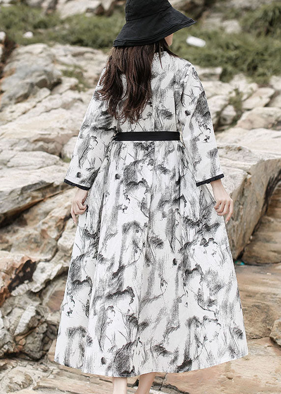 diy weißes Maxikleid mit V-Ausschnitt und Rüschenmuster, lange Ärmel