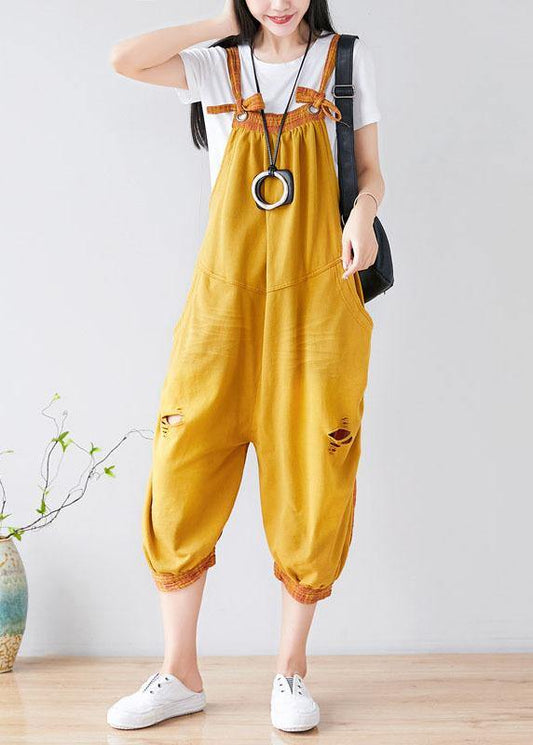 diy Yellow Pockets Patchwork Plaid Fall Outfits Rompers Cotton - SooLinen