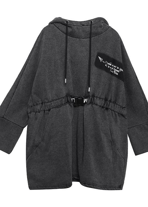 diy gray cotton tunic pattern hooded drawstring Plus Size Clothing tops - SooLinen