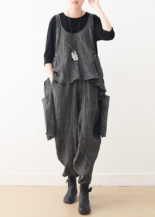 DIY graues Leinen-Arbeitsoutfit, asymmetrische zweiteilige Haremshose, A-Linie, Frühlingsoberteile