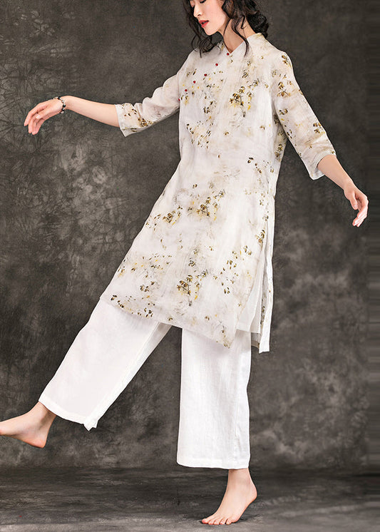 DIY Nude Print Leinenkleidung Boho Design V-Ausschnitt Dreiviertelärmel Shift Sommerkleid