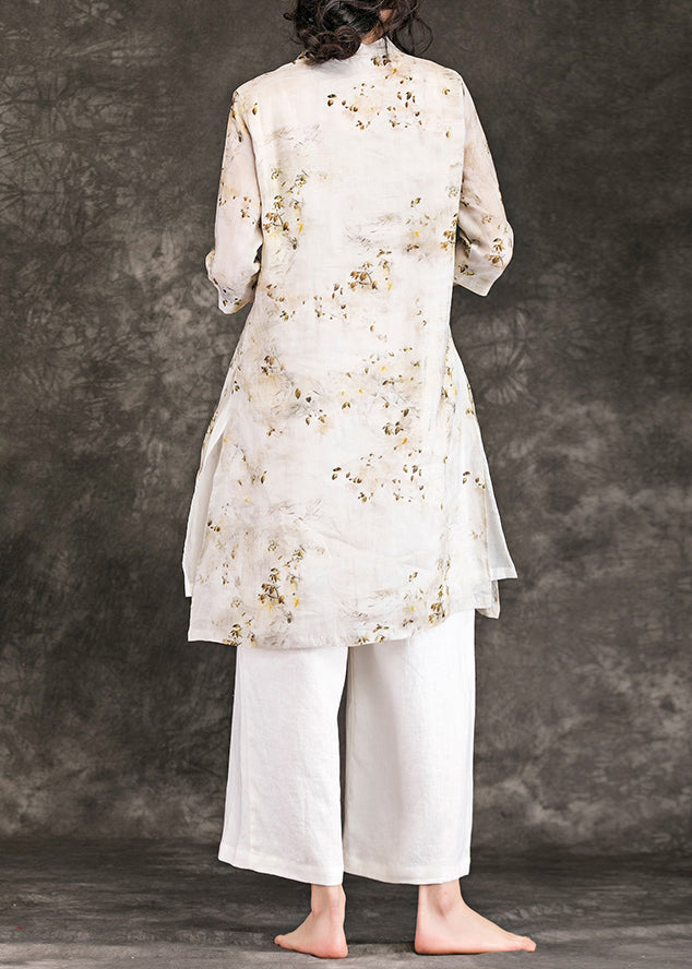DIY Nude Print Leinenkleidung Boho Design V-Ausschnitt Dreiviertelärmel Shift Sommerkleid