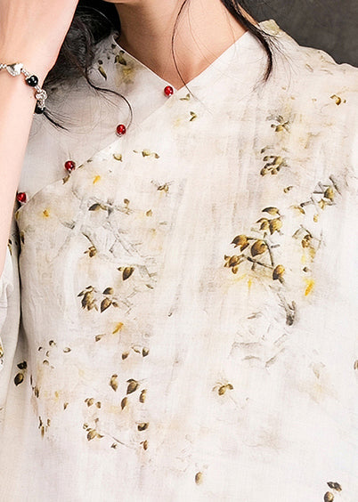 DIY Nude Print Leinenkleidung Boho Design V-Ausschnitt Dreiviertelärmel Shift Sommerkleid