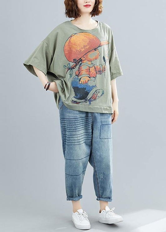 diy o neck cotton summerclothes For Women Wardrobes Cartoon print top - SooLinen