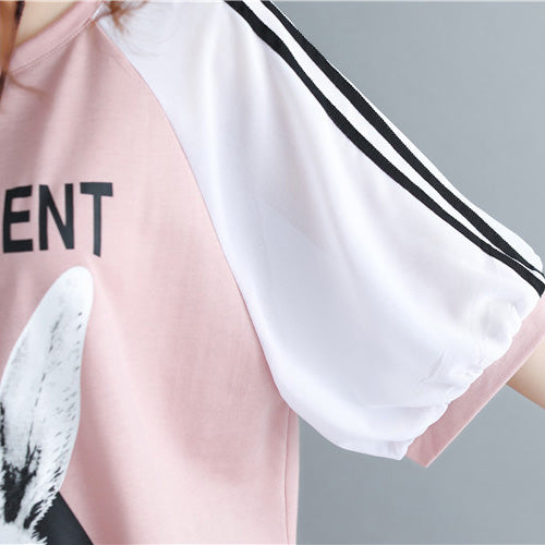 DIY rosa Druck Baumwollkleidung für Frauen Vintage Fotografie O Hals Baumwolloberteile